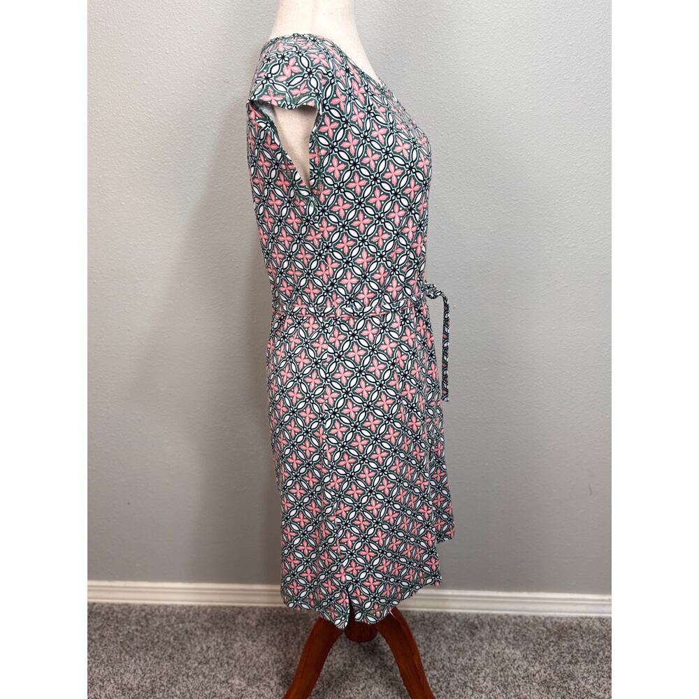 Talbots dress knit green white pink pattern cap sleeve scoop neck self tie Sz M - Picture 4 of 10